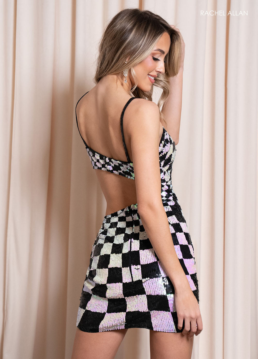 Rachel Allan 40428 prom dress images. Rachel Allan 40428 is available in these colors: Black White, Emerald Lime, Periwinkle Pink, Pink Fuchsia, Navy Powder Blue.