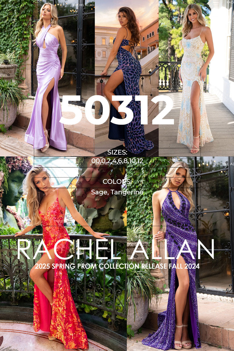 Rachel Allan 50312 prom dress images.  Rachel Allan 50312 is available in these colors: Sage, Tangerine.