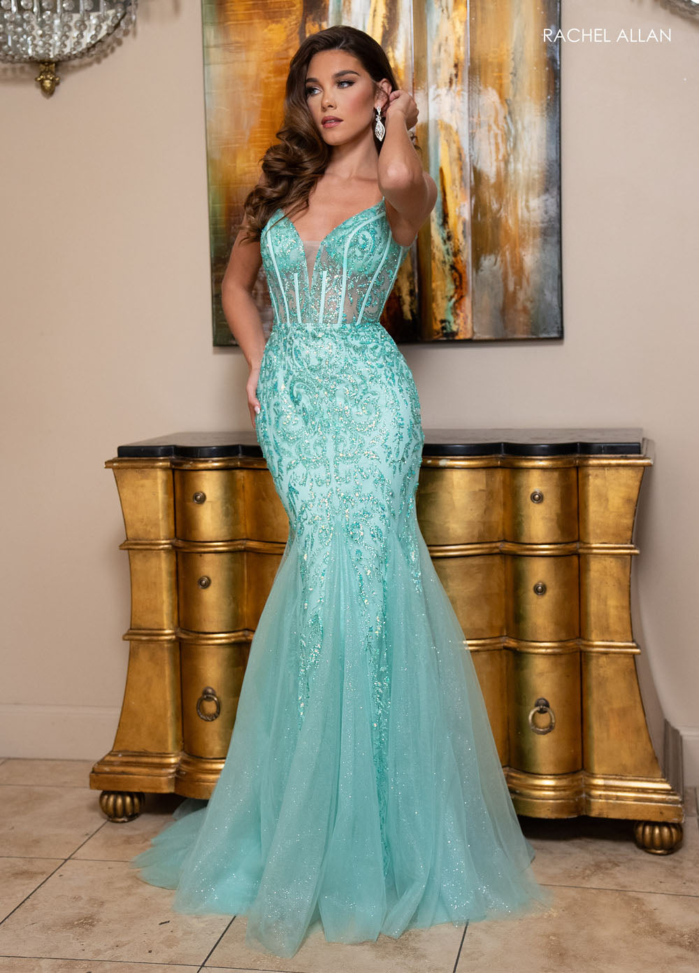 Rachel Allan 70750 prom dress images.  Rachel Allan 70750 is available in these colors: Deep Blush, Lilac, Mint.