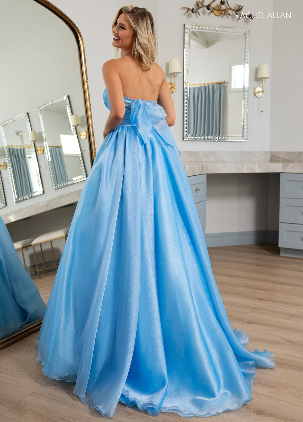 Rachel Allan 70768 prom dress images. Rachel Allan 70768 is available in these colors: Black, Pink, Sky Blue.