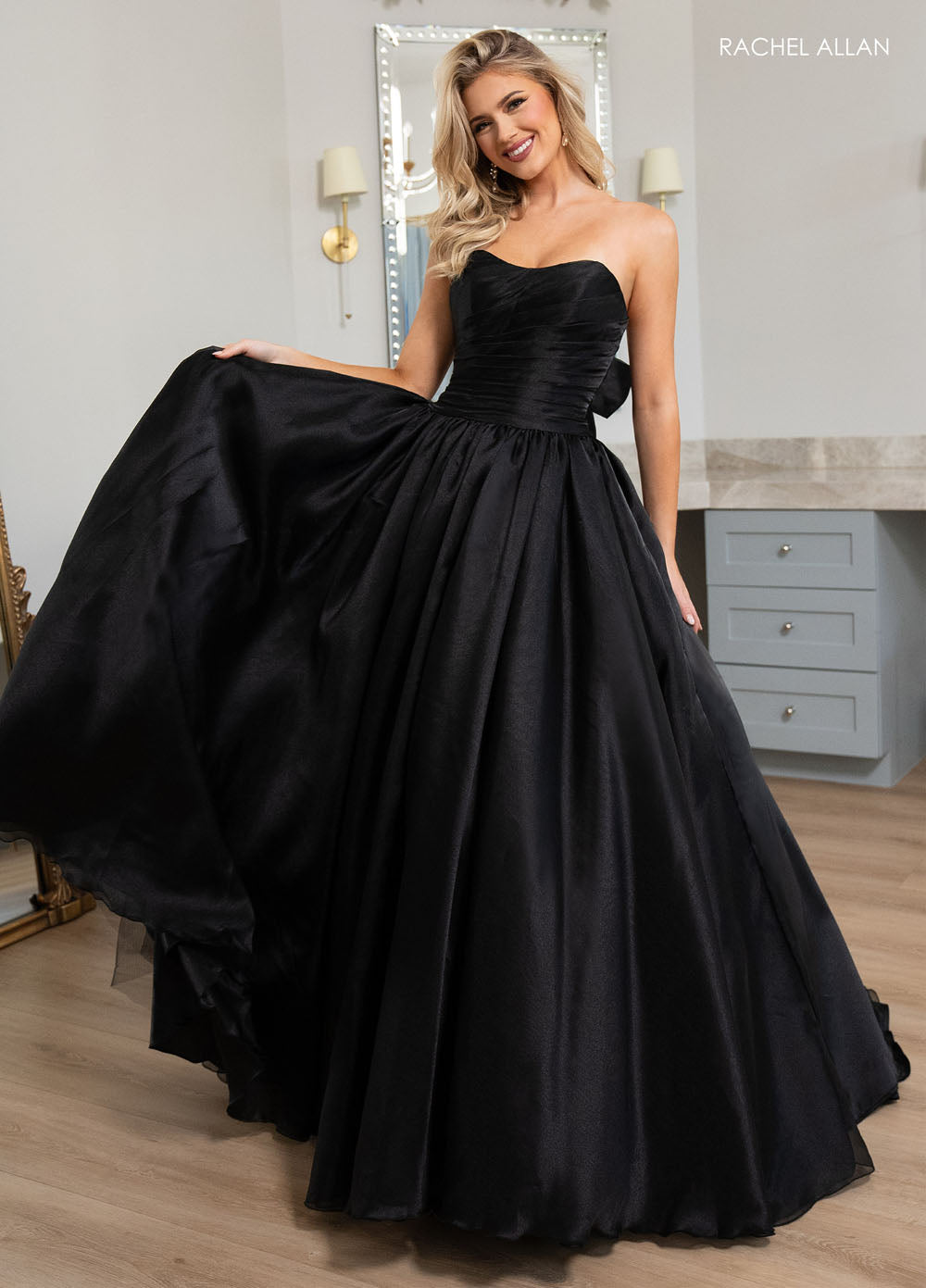 Rachel Allan 70768 prom dress images. Rachel Allan 70768 is available in these colors: Black, Pink, Sky Blue.