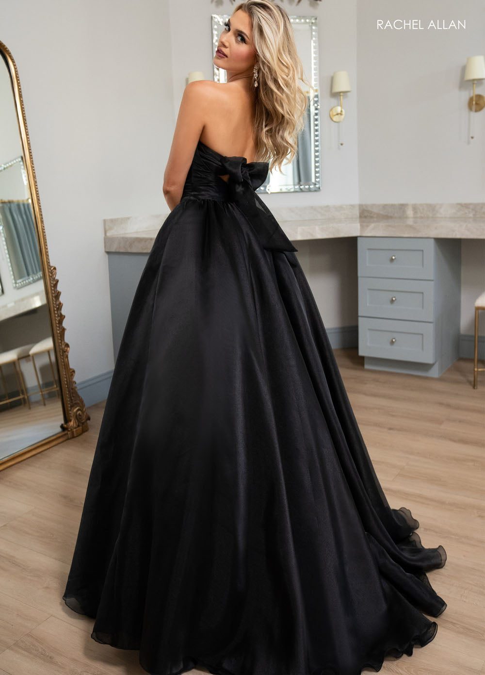 Rachel Allan 70768 prom dress images. Rachel Allan 70768 is available in these colors: Black, Pink, Sky Blue.