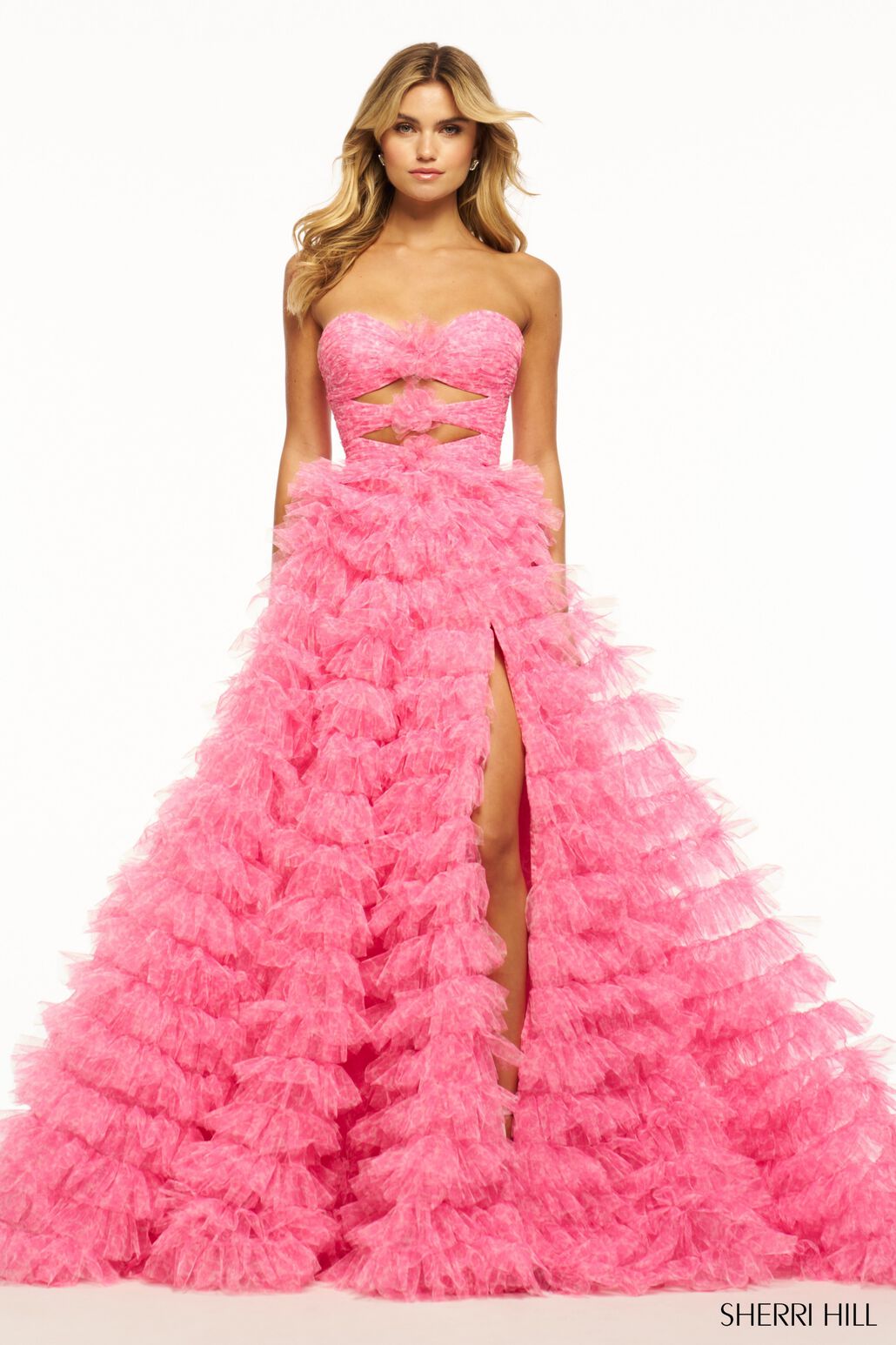 Sherri Hill 55981 prom dress images. Sherri Hill 55981 is available in these colors: Neon Pink, Aqua, Lilac, Ivory Yellow, Ivory Blue-.