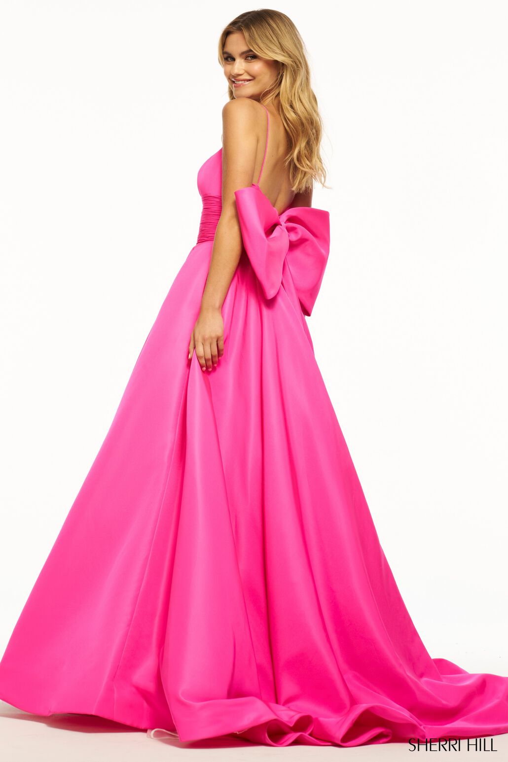 Sherri Hill 55996 prom dress images. Sherri Hill 55996 is available in these colors: Bright Pink, Red, Black, Light Blue, Lilac.