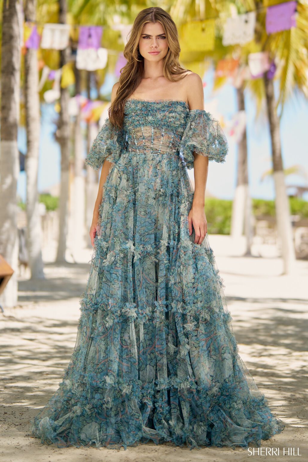 Sherri Hill 56008 prom dress images. Sherri Hill 56008 is available in these colors: Green Print.