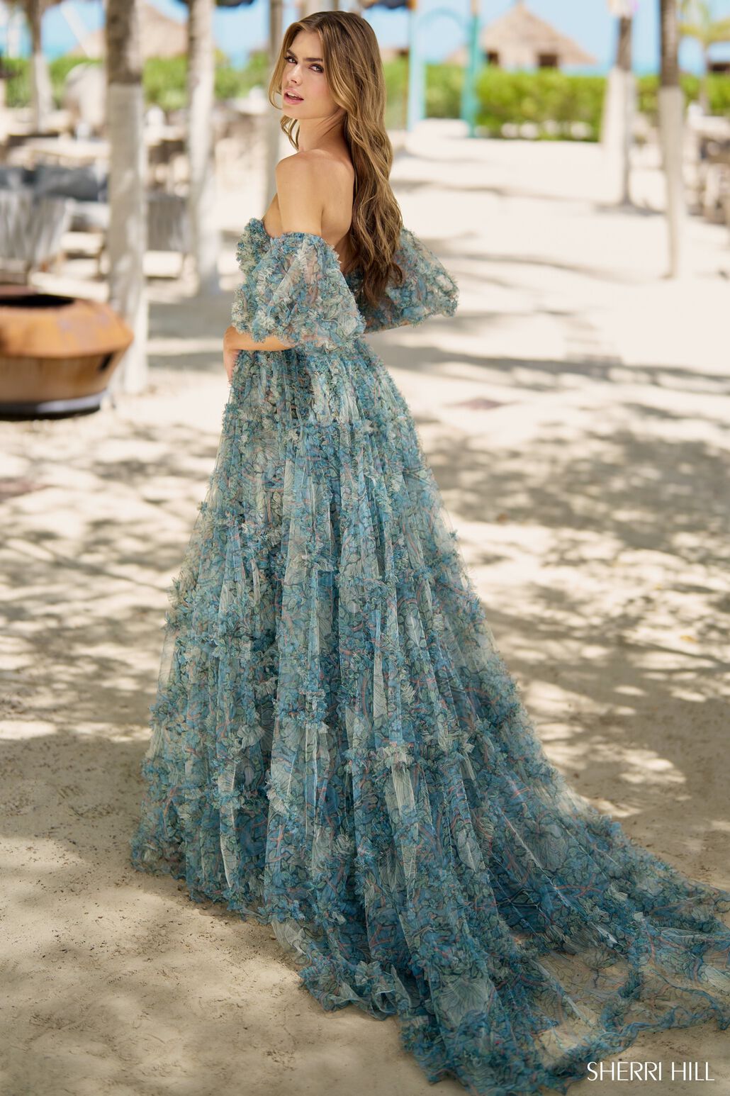 Sherri Hill 56008 prom dress images. Sherri Hill 56008 is available in these colors: Green Print.