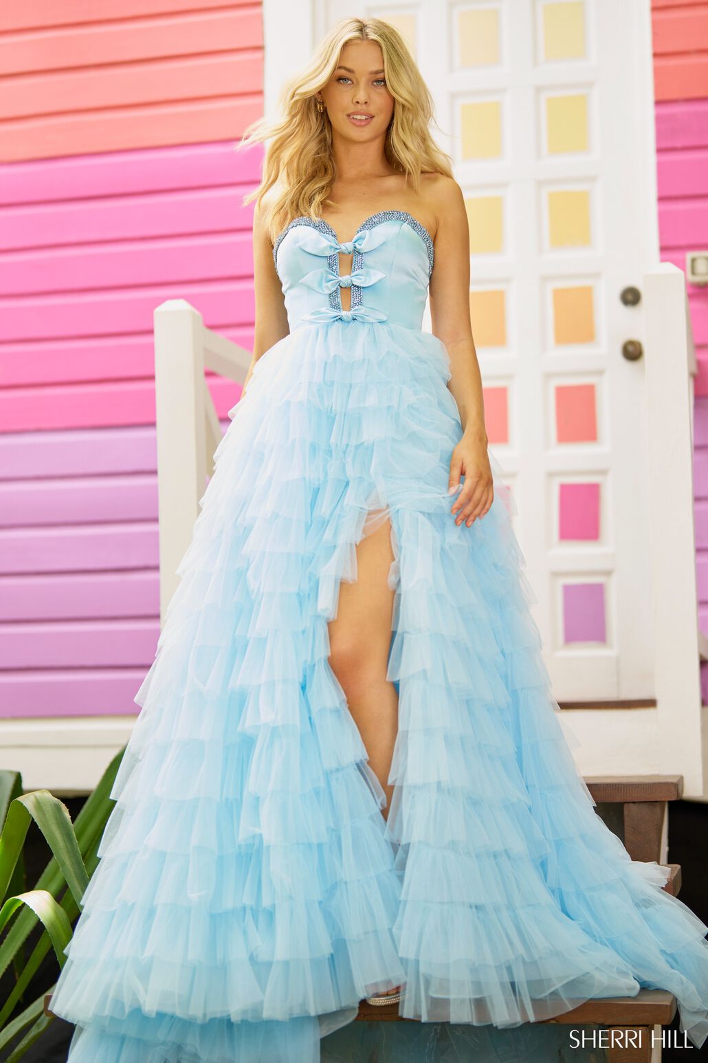 Sherri Hill 56012 prom dress images. Sherri Hill 56012 is available in these colors: Ivory, Light Blue, Black.