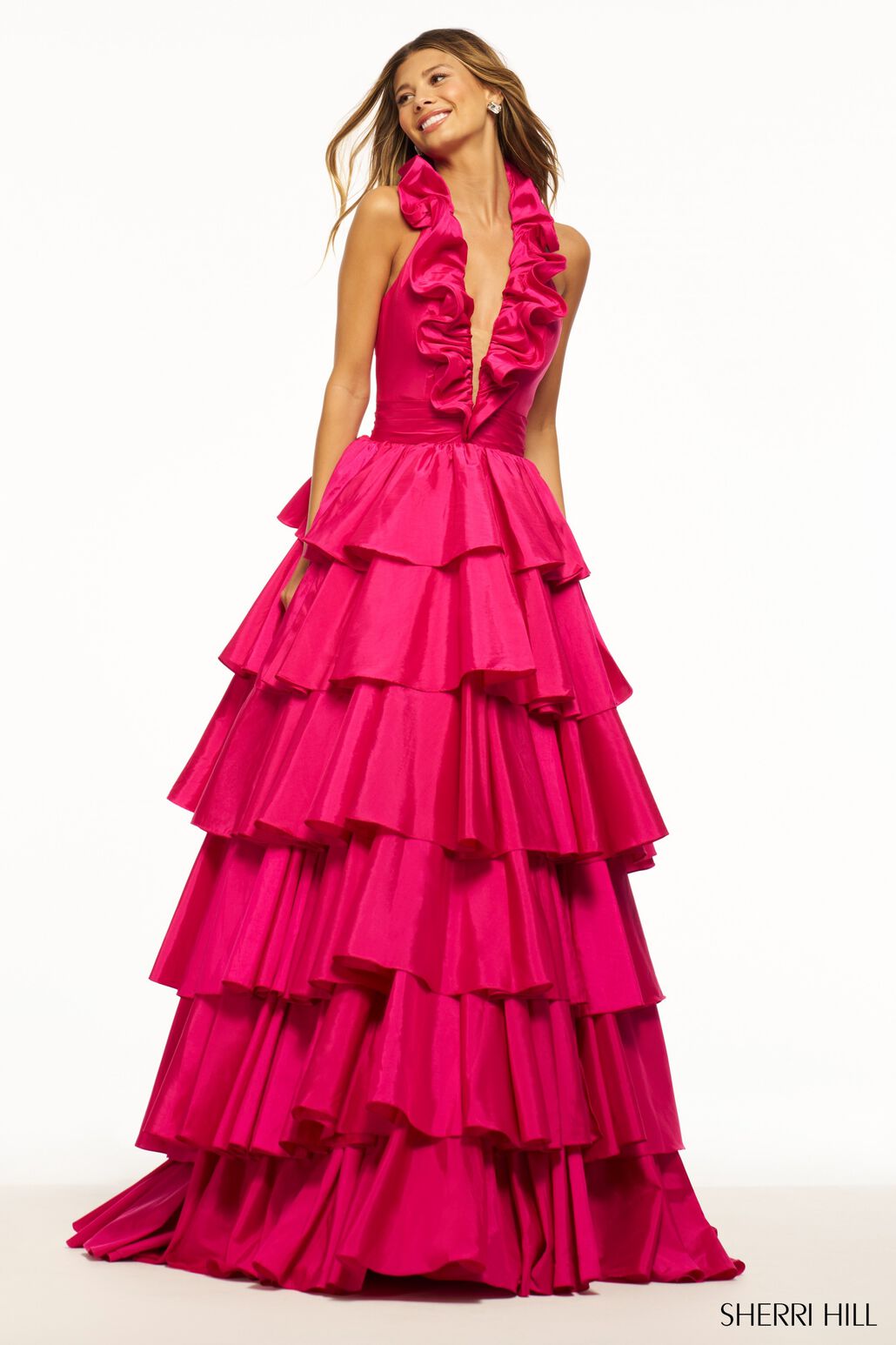 Sherri Hill 56013 prom dress images. Sherri Hill 56013 is available in these colors: Black, Red, Ivory, Bright Pink, Light Blue, Yellow, Navy, Bright Fuchsia, Chartreuse, Emerald.