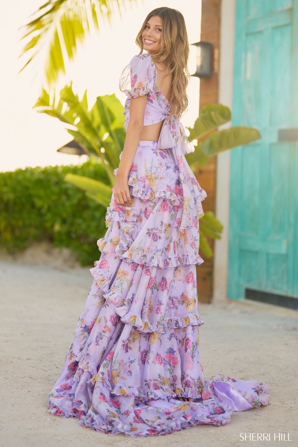 Sherri Hill 56024 prom dress images. Sherri Hill 56024 is available in these colors: Lilac Print.