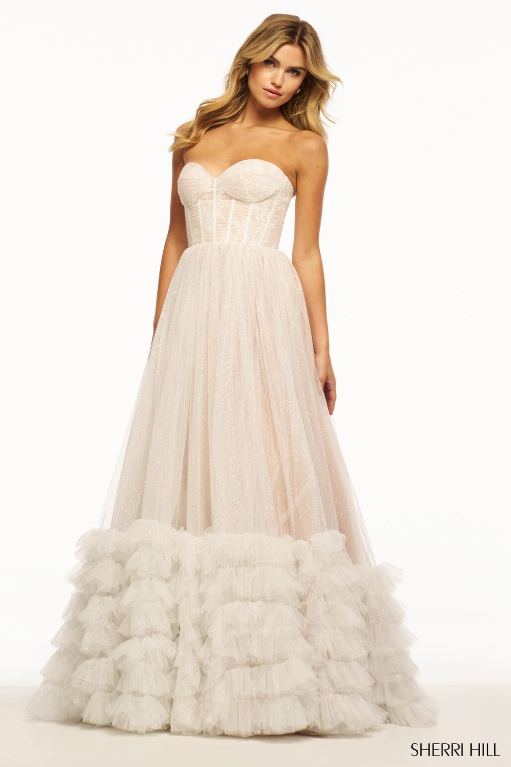 Sherri Hill 56040 prom dress images. Sherri Hill 56040 is available in these colors: Ivory Nude, Bright Pink.