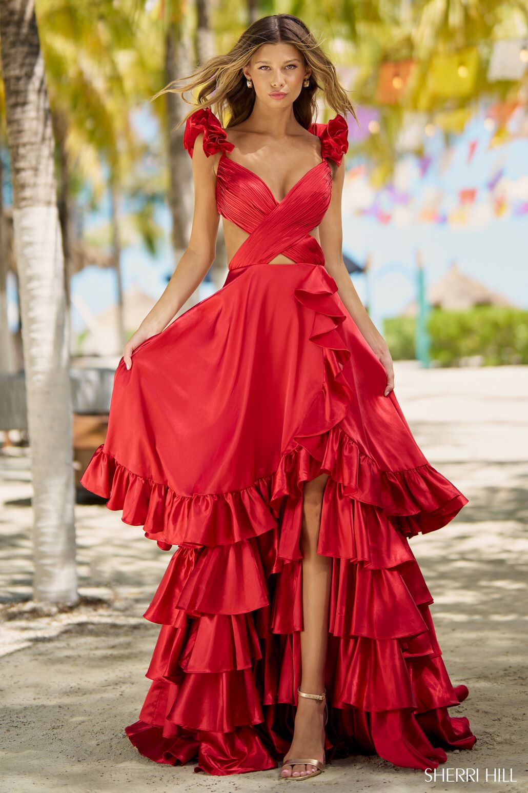 Sherri Hill 56057 prom dress images. Sherri Hill 56057 is available in these colors: Red, Gold, Black, Royal, Emerald, Bright Pink, Burnt Orange, Ocean Blue, Magenta, Rose, Yellow.