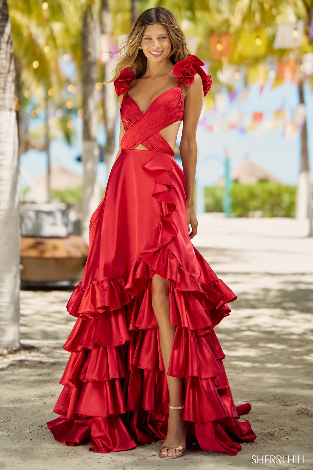 Sherri Hill 56057 prom dress images. Sherri Hill 56057 is available in these colors: Red, Gold, Black, Royal, Emerald, Bright Pink, Burnt Orange, Ocean Blue, Magenta, Rose, Yellow.