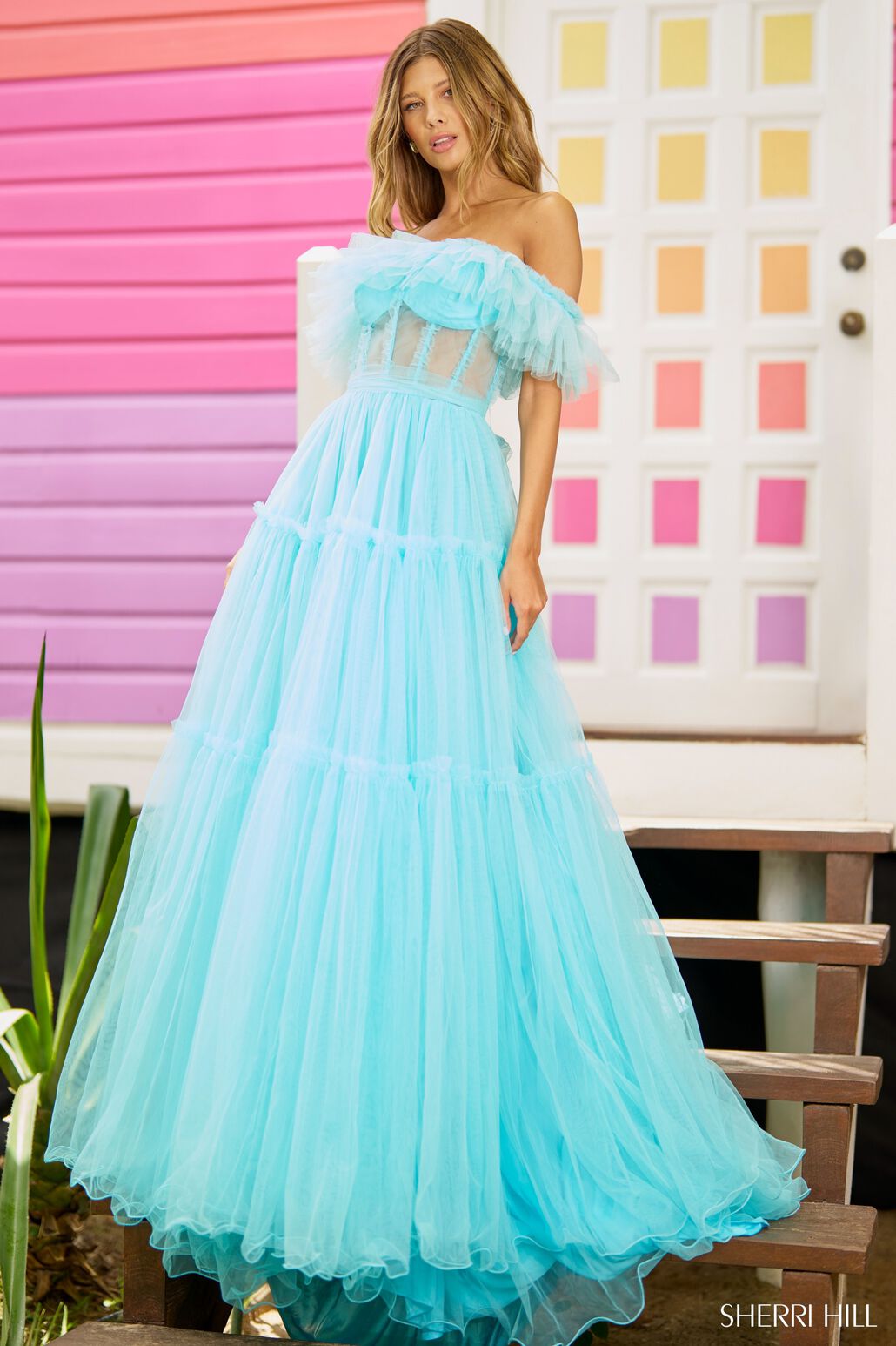 Sherri Hill 56068 prom dress images. Sherri Hill 56068 is available in these colors: Lilac, Black, Candy Pink, Red, Aqua.