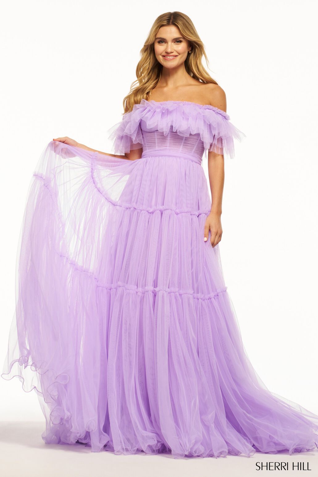 Sherri Hill 56068 prom dress images. Sherri Hill 56068 is available in these colors: Lilac, Black, Candy Pink, Red, Aqua.