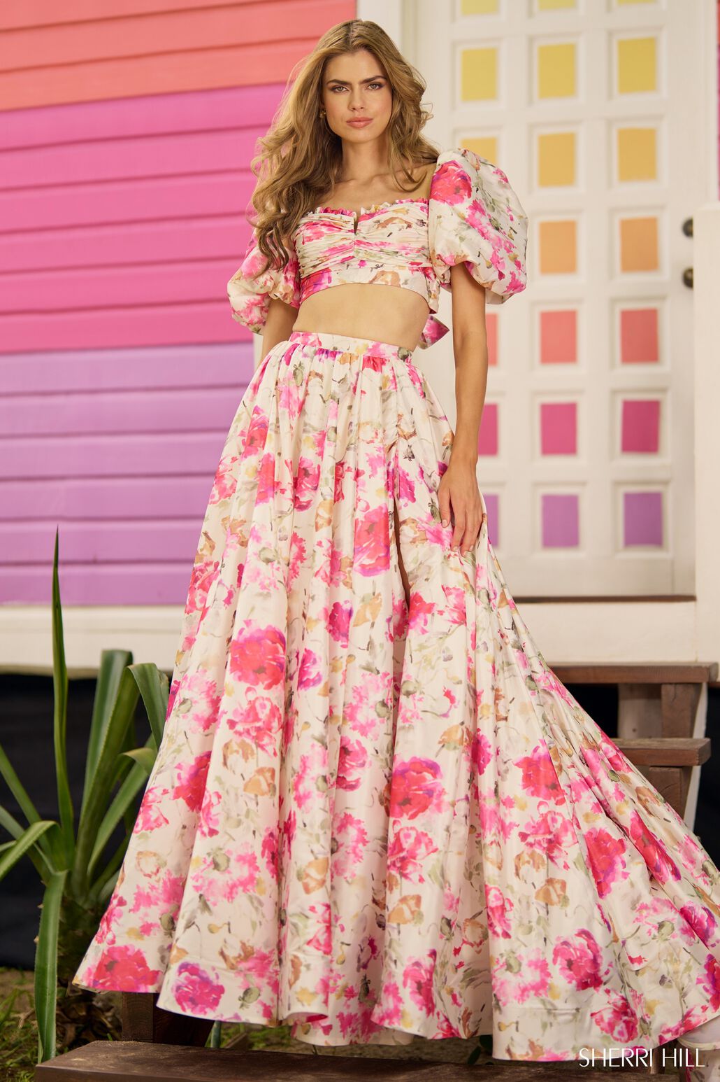 Sherri Hill 56082 prom dress images. Sherri Hill 56082 is available in these colors: Yellow Pink.