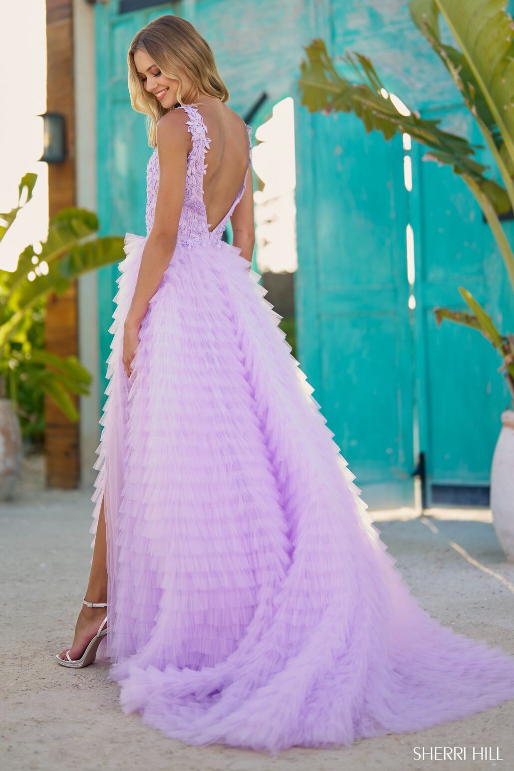Sherri Hill 56086 prom dress images. Sherri Hill 56086 is available in these colors: Bright Pink, Light Blue, Yellow, Ivory, Lilac, Red, Black.