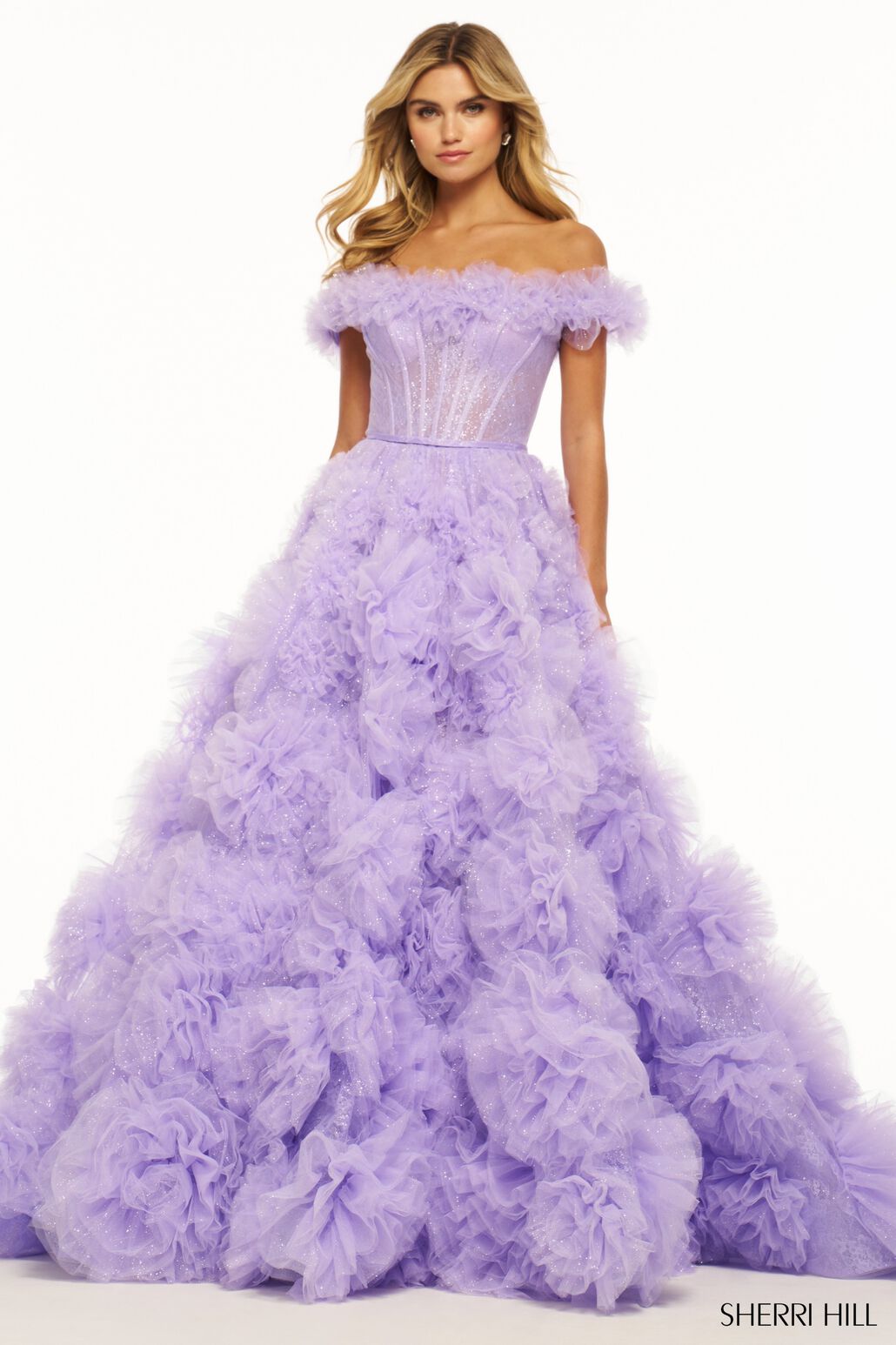 Sherri Hill 56095 prom dress images. Sherri Hill 56095 is available in these colors: Purple, Pink, Black, Ivory, Blue, Red, Champagne, Bright Pink.