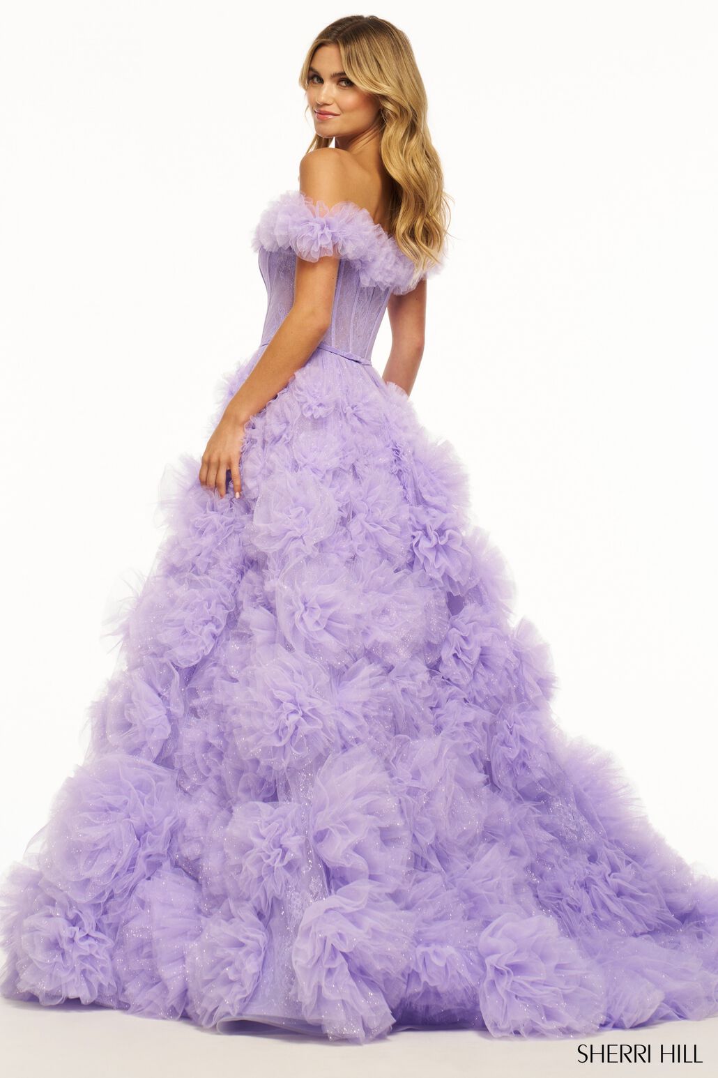 Sherri Hill 56095 prom dress images. Sherri Hill 56095 is available in these colors: Purple, Pink, Black, Ivory, Blue, Red, Champagne, Bright Pink.