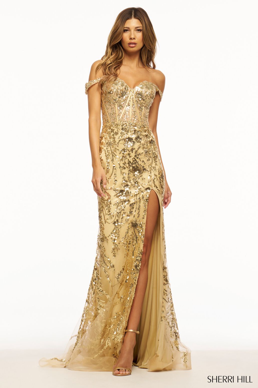 Sherri Hill 56101 prom dress images. Sherri Hill 56101 is available in these colors: Gold, Periwinkle, Silver, Blush, Lilac, Navy, Light Blue, Red, Ivory, Black Fuchsia, Black, Fuchsia, Emerald, Royal.