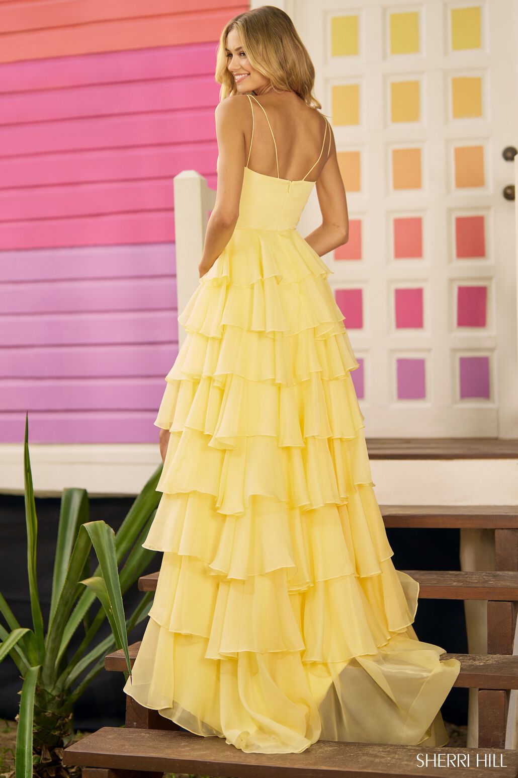 Sherri Hill 56108 prom dress images. Sherri Hill 56108 is available in these colors: Bright Pink, Ivory, Yellow, Red, Black, Light Blue.