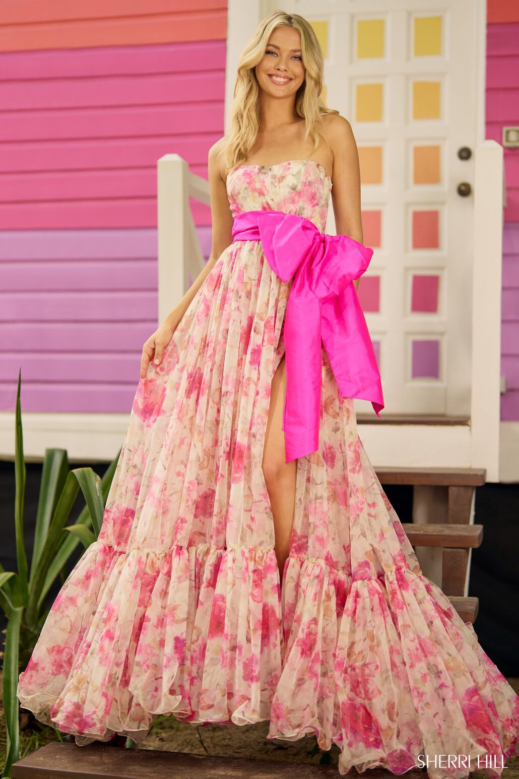 Sherri Hill 56110 prom dress images. Sherri Hill 56110 is available in these colors: Hot Pink Yellow.