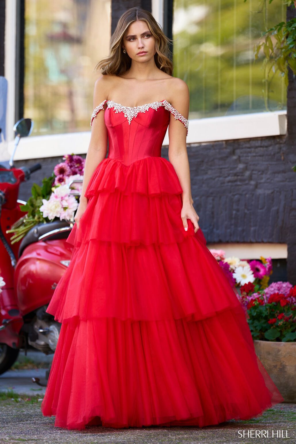 Sherri Hill 56147 prom dress images. Sherri Hill 56147 is available in these colors: Red, Black, Ivory, Candy Pink, Nude, Blue, Magenta.