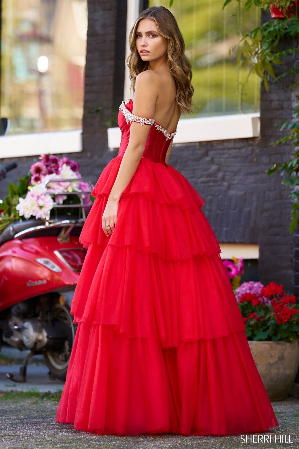 Sherri Hill 56147 prom dress images. Sherri Hill 56147 is available in these colors: Red, Black, Ivory, Candy Pink, Nude, Blue, Magenta.