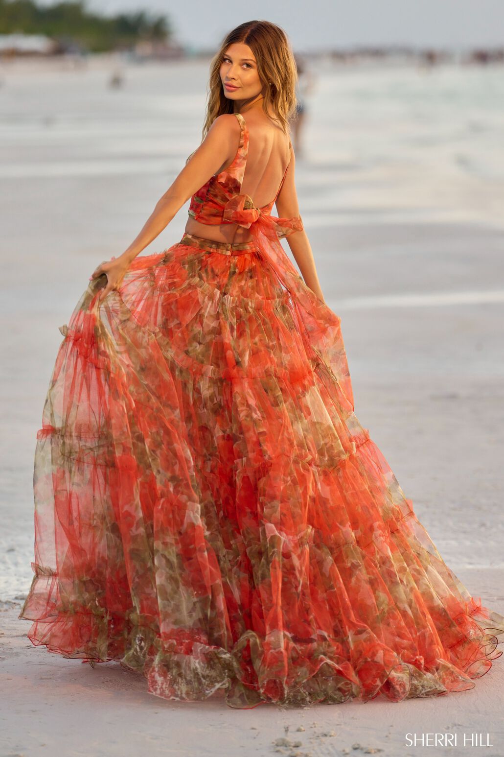 Sherri Hill 56151 prom dress images. Sherri Hill 56151 is available in these colors: Orange Print.