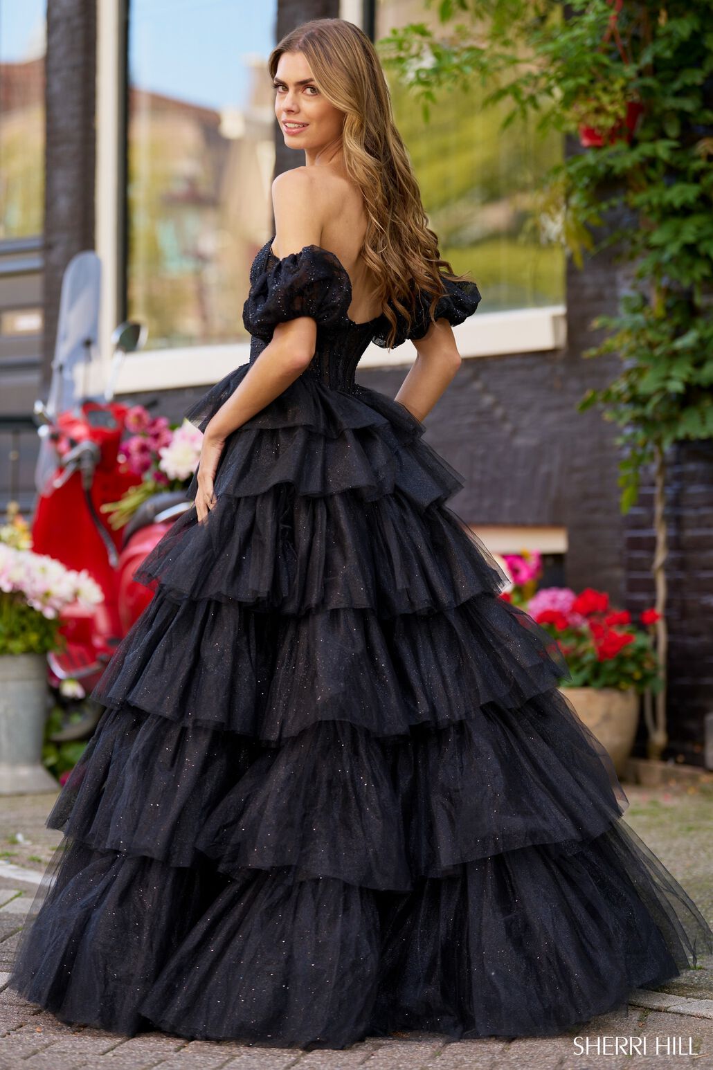Sherri Hill 56170 prom dress images. Sherri Hill 56170 is available in these colors: Black, Ivory, Red, Light Blue, Bright Pink.