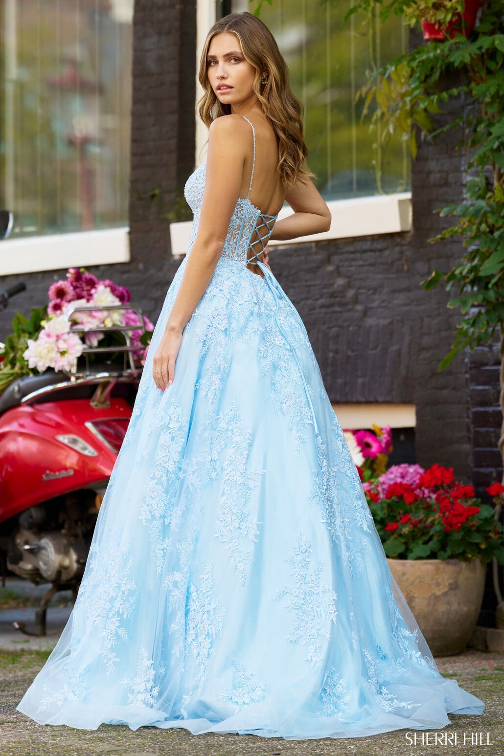Sherri Hill 56211 prom dress images. Sherri Hill 56211 is available in these colors: Blush, Light Blue, Red, Ivory, Black, Periwinkle, Lilac.