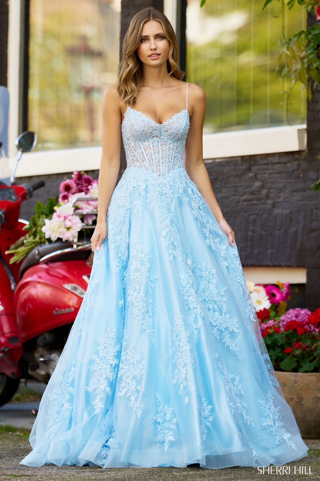 Sherri Hill 56211 prom dress images. Sherri Hill 56211 is available in these colors: Blush, Light Blue, Red, Ivory, Black, Periwinkle, Lilac.