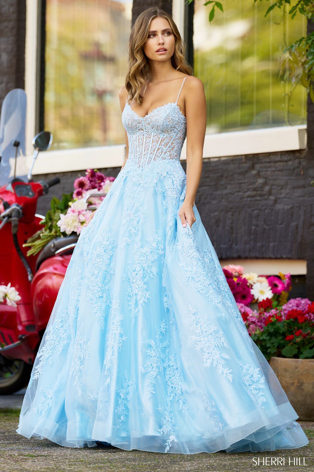 Sherri Hill 56211 prom dress images. Sherri Hill 56211 is available in these colors: Blush, Light Blue, Red, Ivory, Black, Periwinkle, Lilac.
