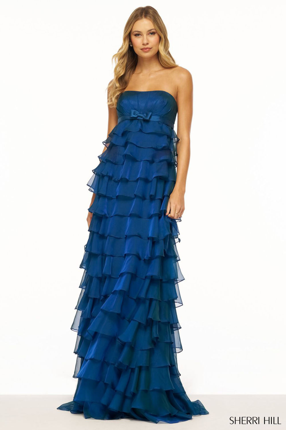 Sherri Hill 56226 prom dress images. Sherri Hill 56226 is available in these colors: Chartreuse, Yellow, Navy, Champagne, Emerald, Red, Berry.