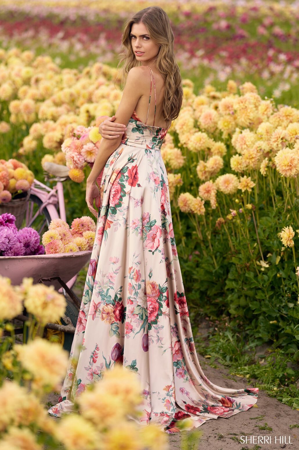 Sherri Hill 56247 prom dress images. Sherri Hill 56247 is available in these colors: Champagne Print.