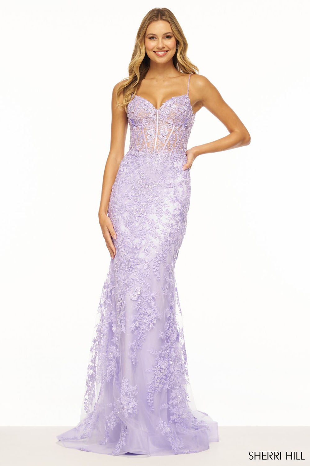 Sherri Hill 56252 prom dress images. Sherri Hill 56252 is available in these colors: Lilac, Blush, Black, Ivory, Light Blue, Light Champagne, Magenta, Periwinkle, Red.