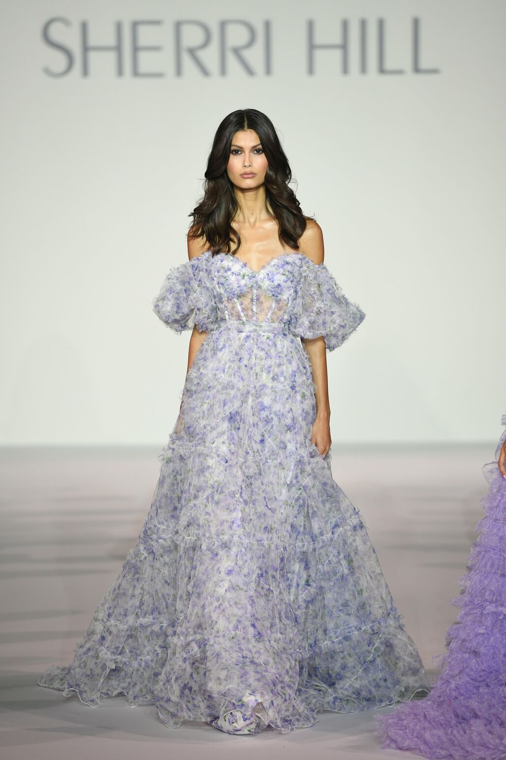 Sherri Hill 56336 prom dress images. Sherri Hill 56336 is available in these colors: Lilac Print.