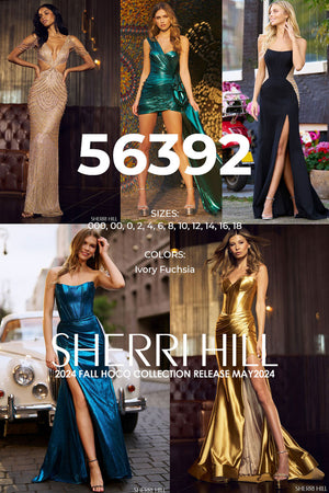 Sherri Hill 56392 prom dress images.  Sherri Hill 56392 is available in these colors: Ivory Fuchsia.