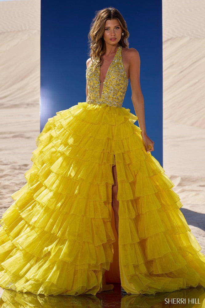 Sherri Hill 56410 prom dress images. Sherri Hill 56410 is available in these colors: Yellow.
