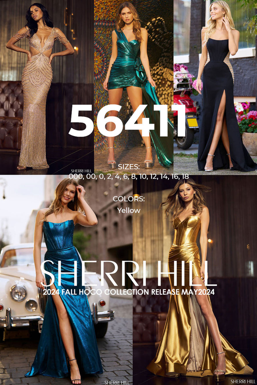 Sherri Hill 56411 prom dress images.  Sherri Hill 56411 is available in these colors: Yellow.