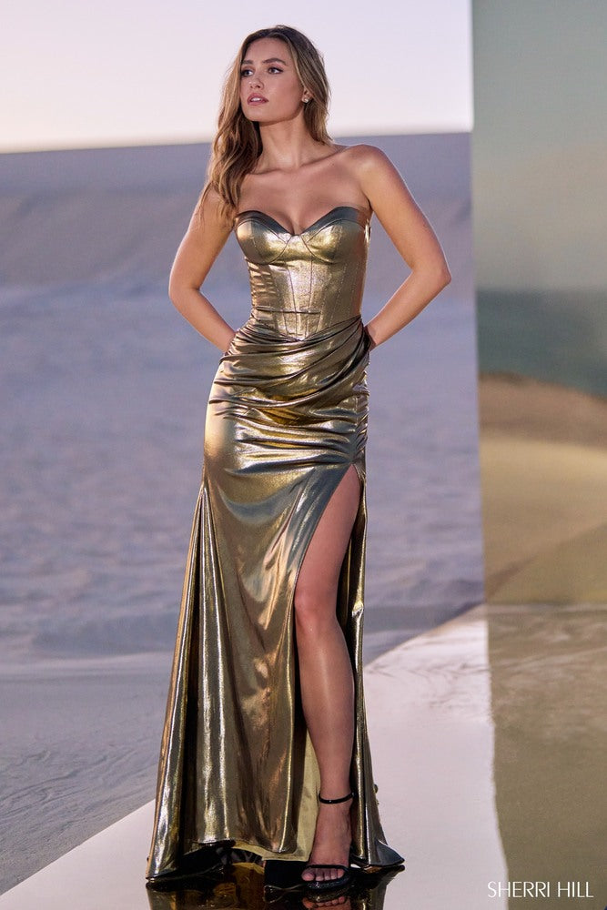 Sherri Hill 56431 prom dress images.  Sherri Hill 56431 is available in these colors: Black, Gold, Ocean Blue, Rose Gold, Magenta, Royal.
