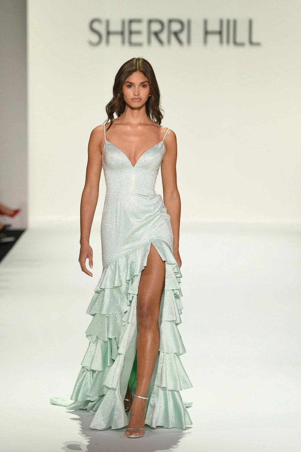 Sherri Hill 56529 prom dress images. Sherri Hill 56529 is available in these colors: Light Green, Ivory, Silver, Red, Lilac, Candy Pink, Light Yellow, Nude Silver, Blush, Teal, Black Gold, Black Silver, Emerald, Royal, Bright Yellow, Light Blue, Dark Silver.