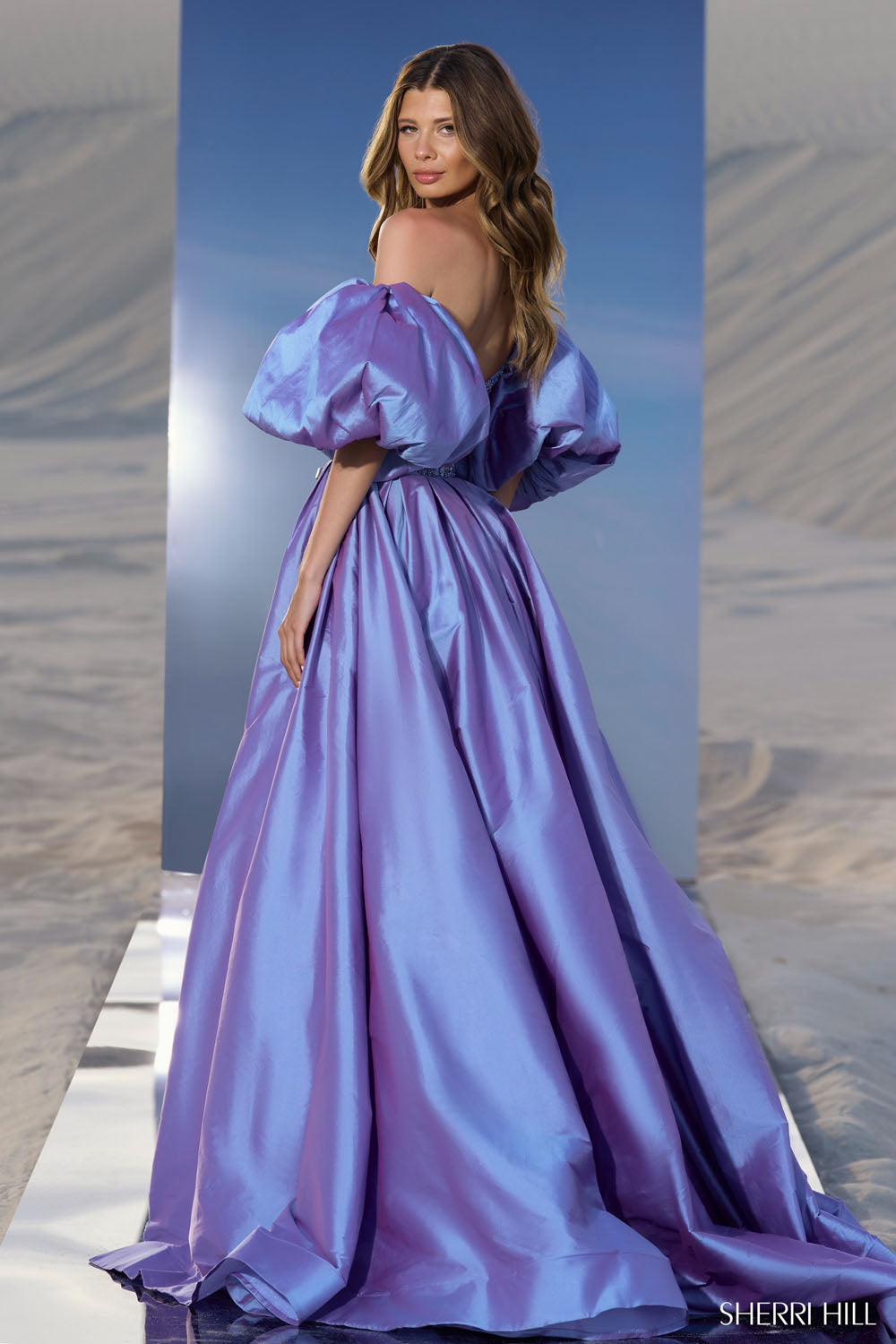 Sherri Hill 56843 prom dress images. Sherri Hill 56843 is available in these colors: Periwinkle, Yellow, Emerald, Bright Fuchsia, Light Blue, Peacock, Red, Chartreuse, Blush.