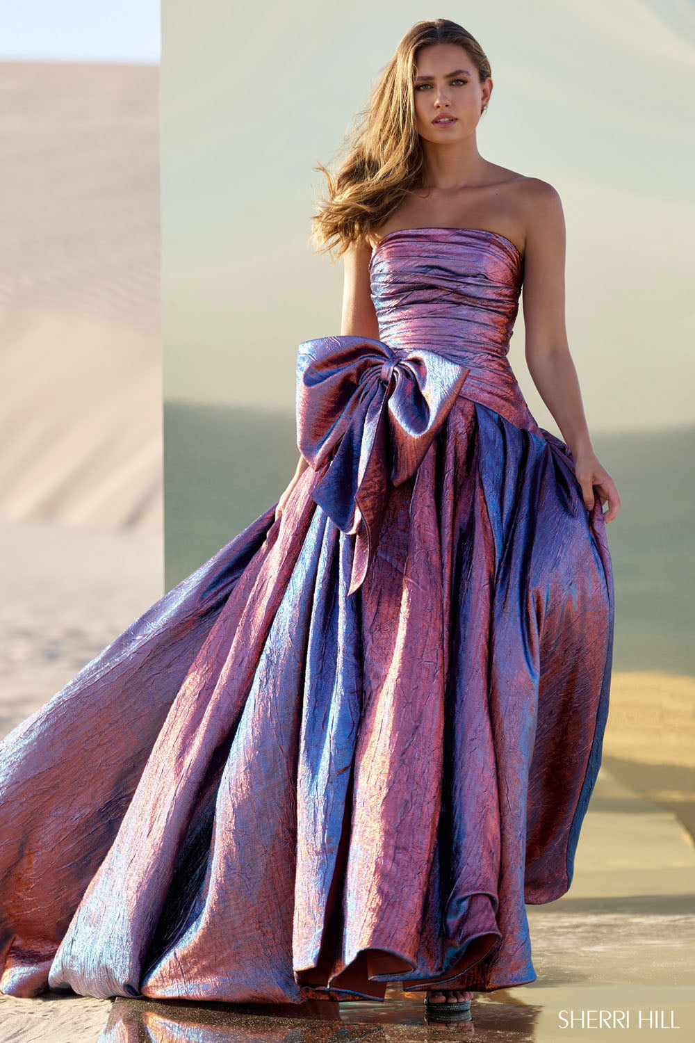 Sherri Hill 56850 prom dress images. Sherri Hill 56850 is available in these colors: Blue Green Multi, Turquoise Coffee, Royal, Red, Peacock, Emerald, Fuchsia, Bright Pink, Blue Green, Black.