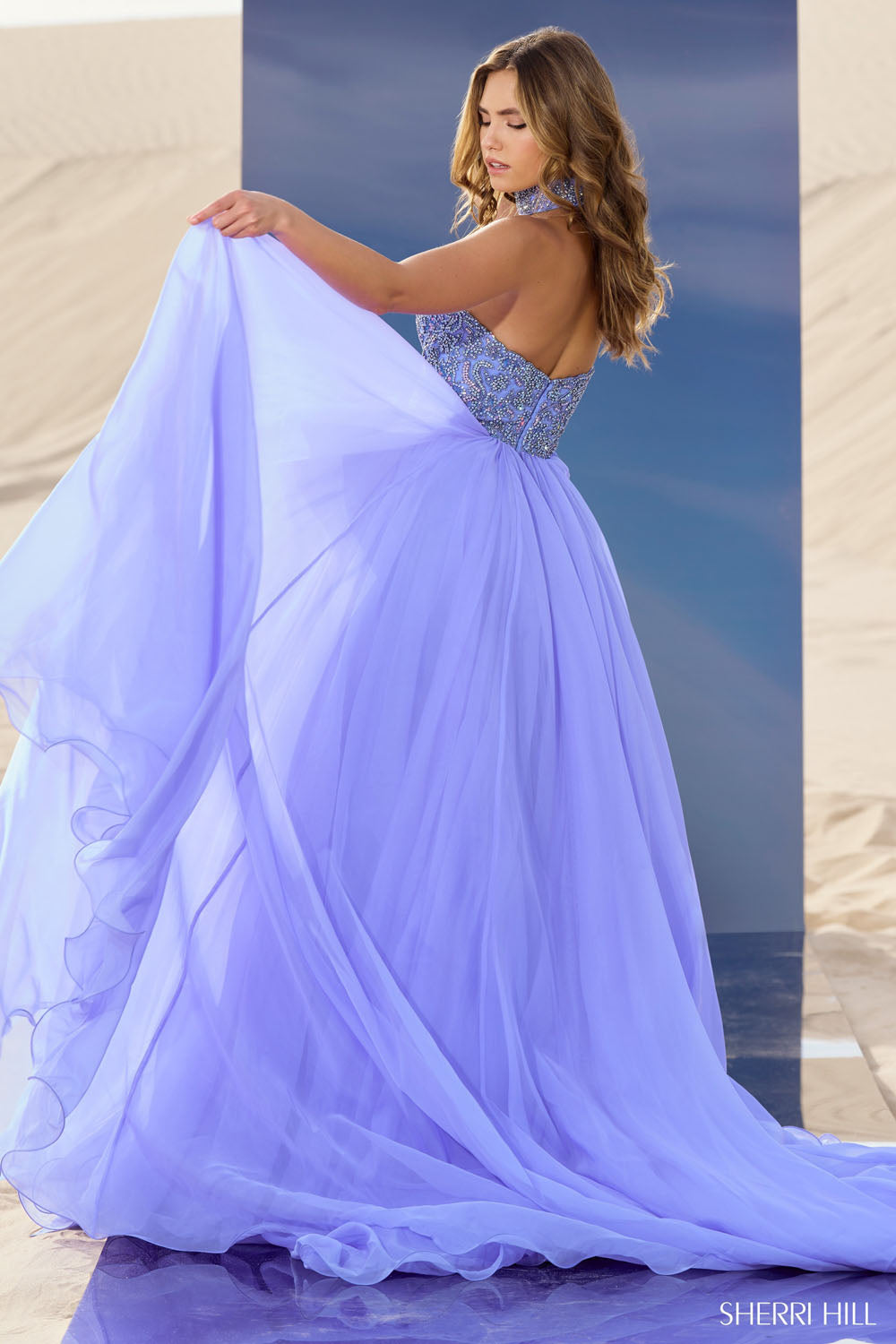 Sherri Hill 56852 prom dress images. Sherri Hill 56852 is available in these colors: Candy Pink, Light Orange, Light Yellow, Chartreuse, Red, Periwinkle, Peacock, Bright Fuchsia, Emerald.