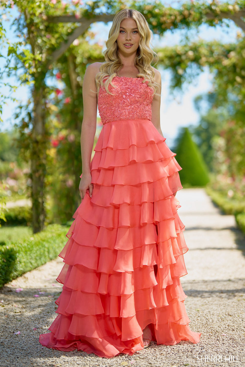 Sherri Hill 56866 prom dress images. Sherri Hill 56866 is available in these colors: Navy, Coral, Ivory Nude, Bright Pink, Light Blue, Yellow, Red, Black, Lilac, Periwinkle, Royal, Peacock, Magenta, Emerald, Blush.