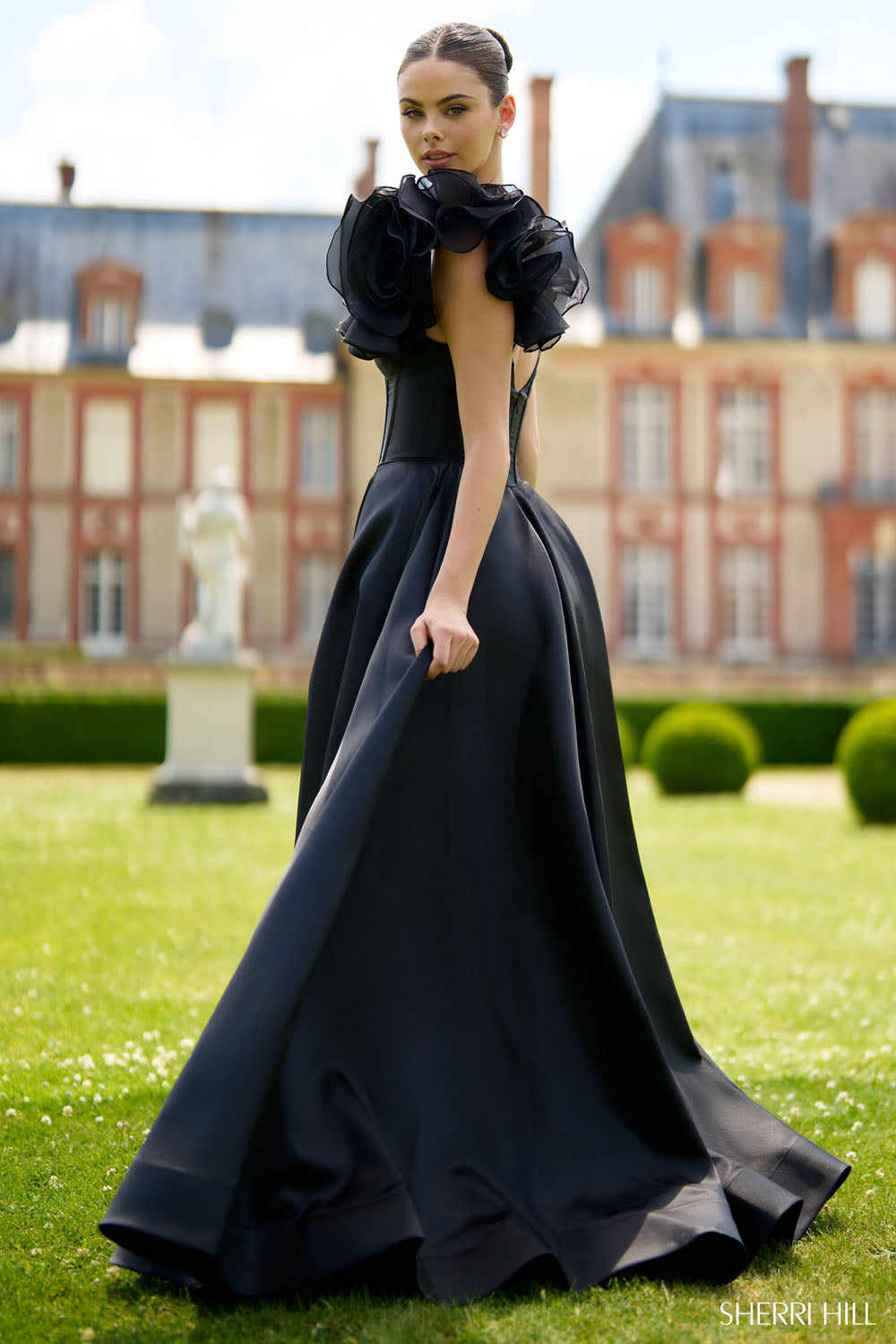 Sherri Hill 56873 prom dress images. Sherri Hill 56873 is available in these colors: Red, Navy, Black.
