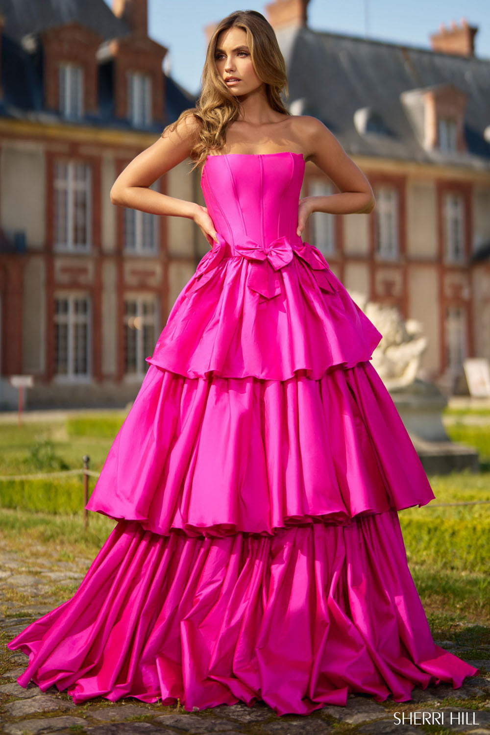 Sherri Hill 56908 prom dress images. Sherri Hill 56908 is available in these colors: Aqua, Chartreuse, Red, Turquoise, Yellow, Bright Fuchsia.