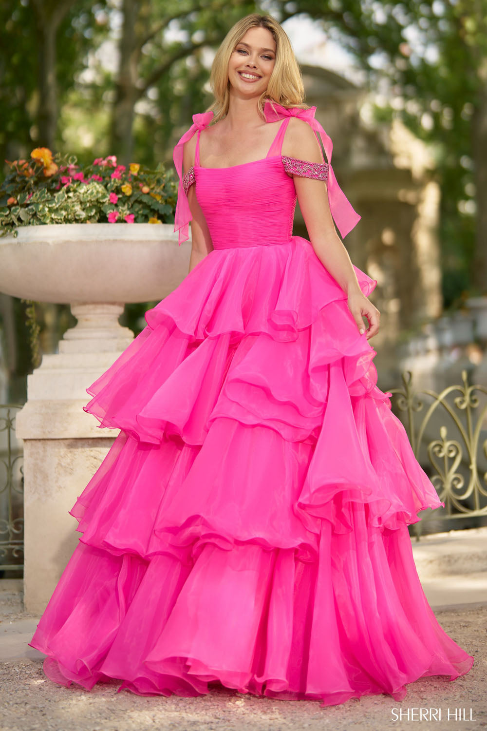 Sherri Hill 56927 prom dress images. Sherri Hill 56927 is available in these colors: Bright Fuchsia, Bright Turquoise, Light Blue, Periwinkle.