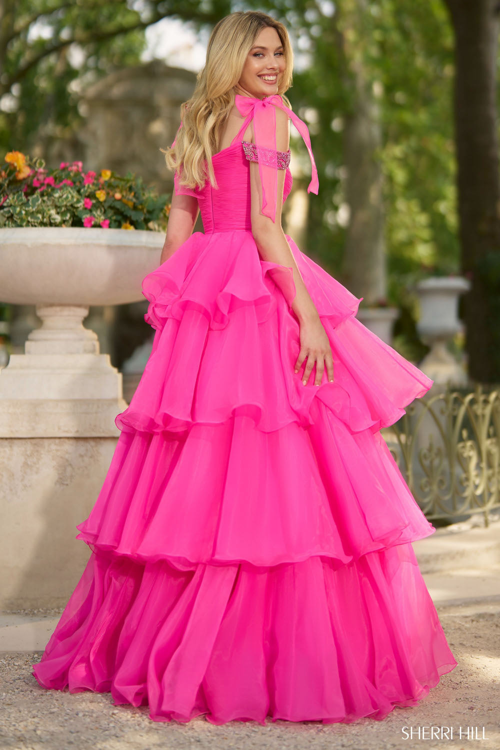 Sherri Hill 56927 prom dress images. Sherri Hill 56927 is available in these colors: Bright Fuchsia, Bright Turquoise, Light Blue, Periwinkle.