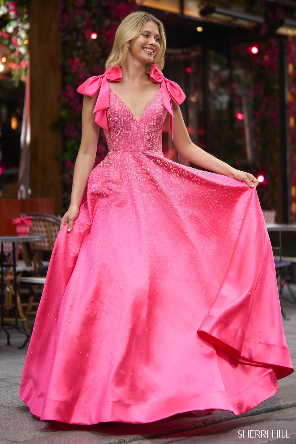 Sherri Hill 56929 prom dress images. Sherri Hill 56929 is available in these colors: Royal, Peach, Yellow, Red, Ice Blue, Champagne, Black, Bright Pink, Ivory.